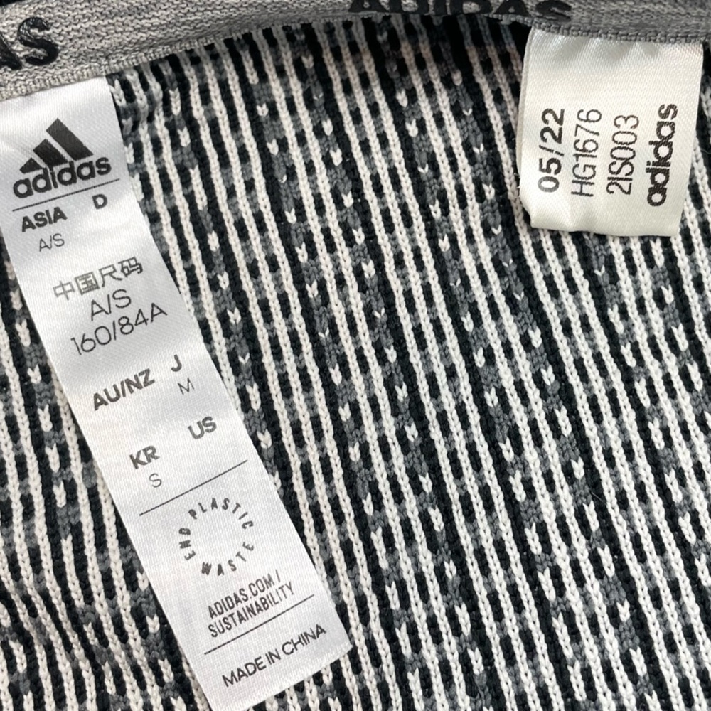 ADIDAS • Black/White/Grey/Yellow Abstract Print Full-Zip Hooded Knit Jacket, S - Picture 13 of 16